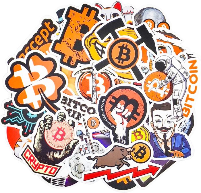 Bitcoin Crypto Stickers for Water Bottles Laptop,50PCS Funny Digital Currency Decals for Computer Phone Guitar Luggage