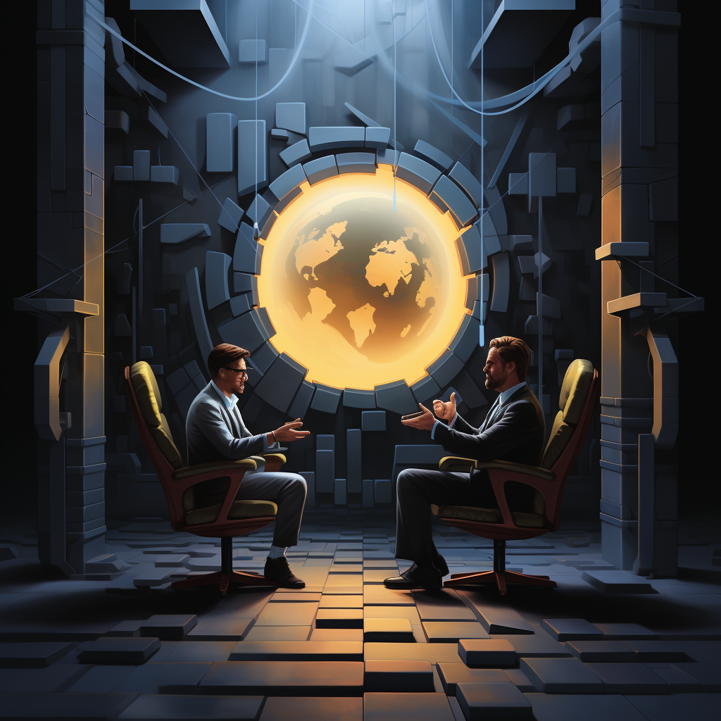 A creative artwork featuring John Deaton and Moon Lambo engaging in a discussion about XRP's performance.