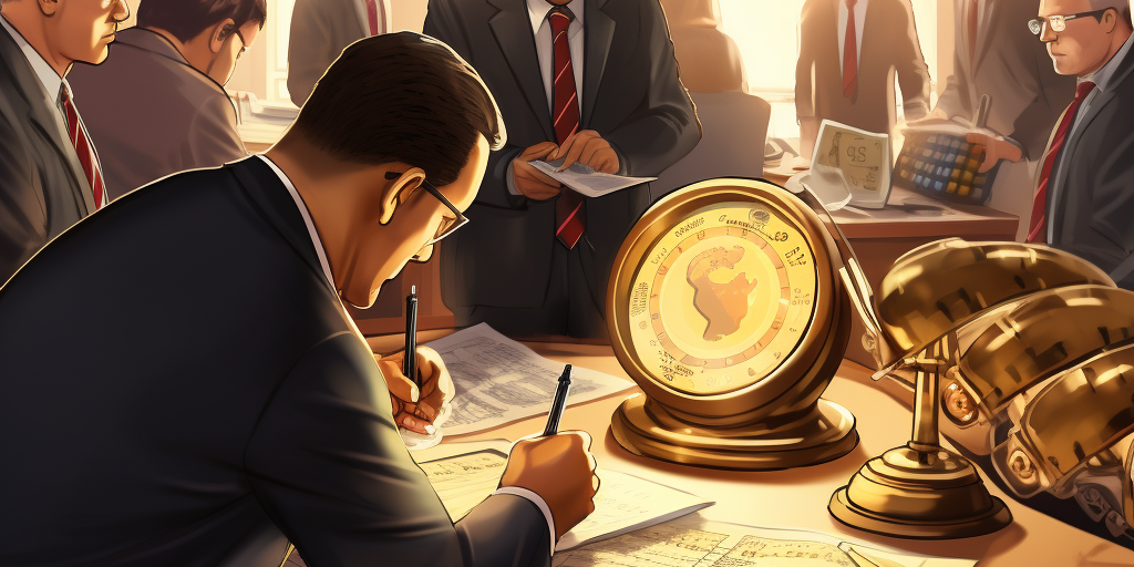 A visual representation of a crypto exchange being inspected by regulatory authorities to depict the broader industry implications.