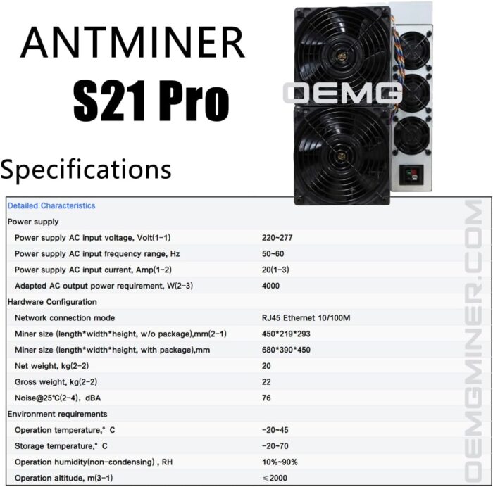New Bitmain Antminer S21 Pro 234T – High-Efficiency Bitcoin ASIC Miner | 3510W | 15J/T | Power Cord Included - Image 3